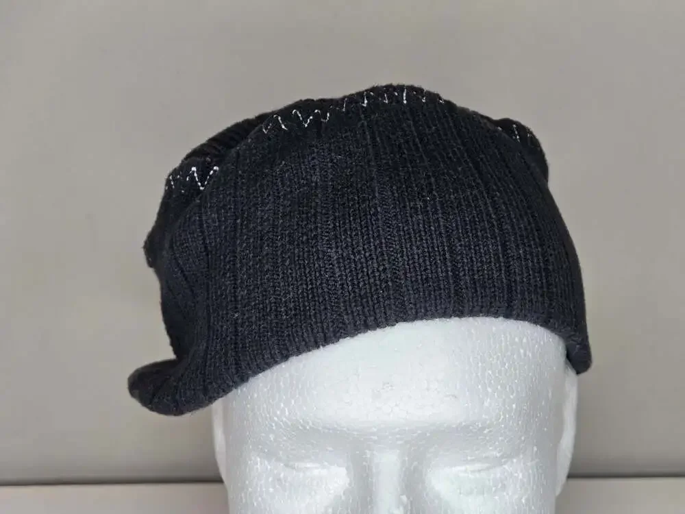 Pugs Gear Black Knit Beanie Cap with Bill Visor and White Zig Zag Stitching